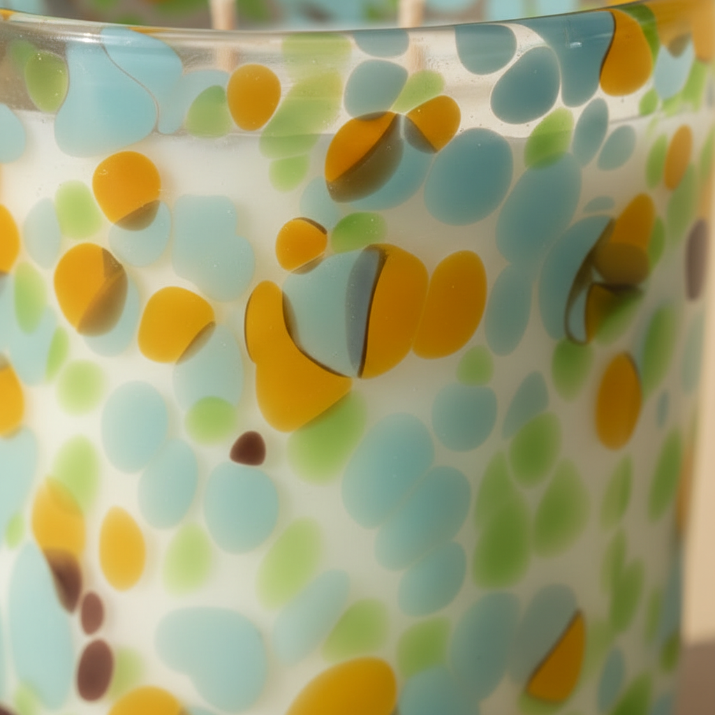 Colorful polka dot pattern on a glass surface