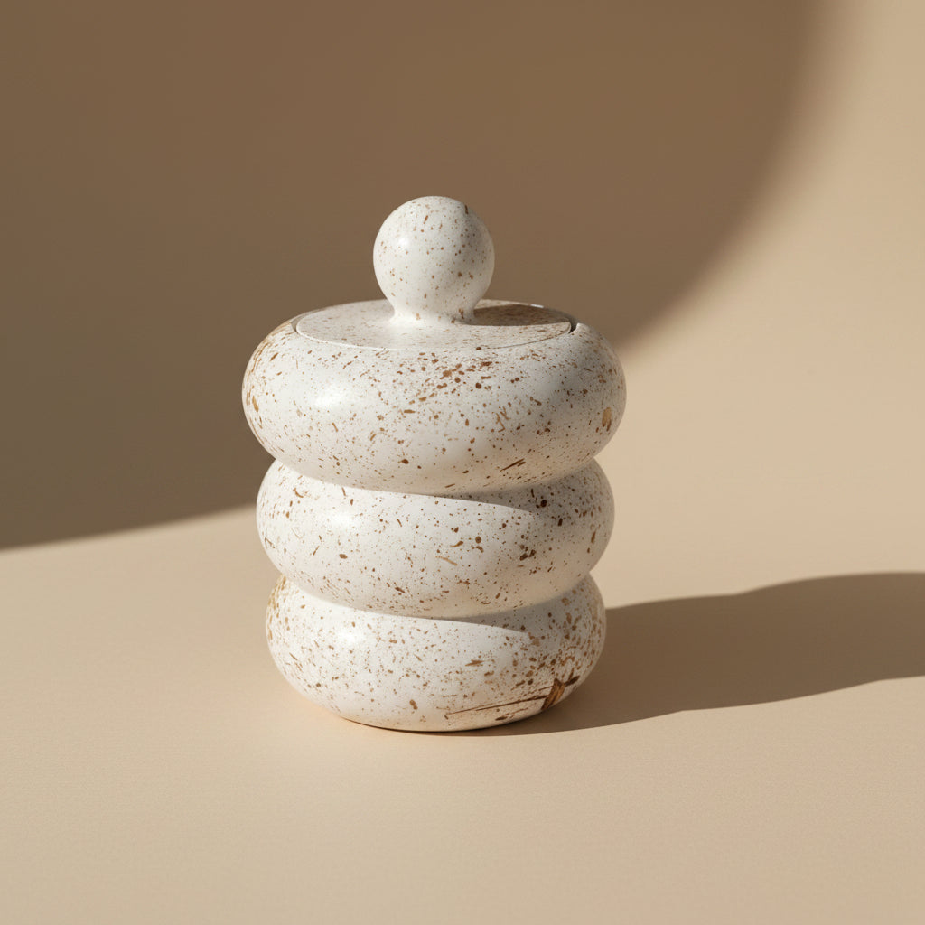 White Porcelain Candle Jar with a lid on a beige background