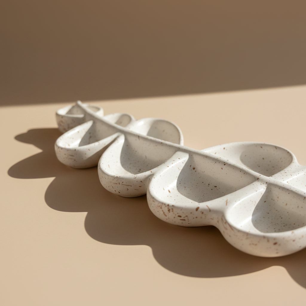 White porcelain tray with a textured, organic design on a white background