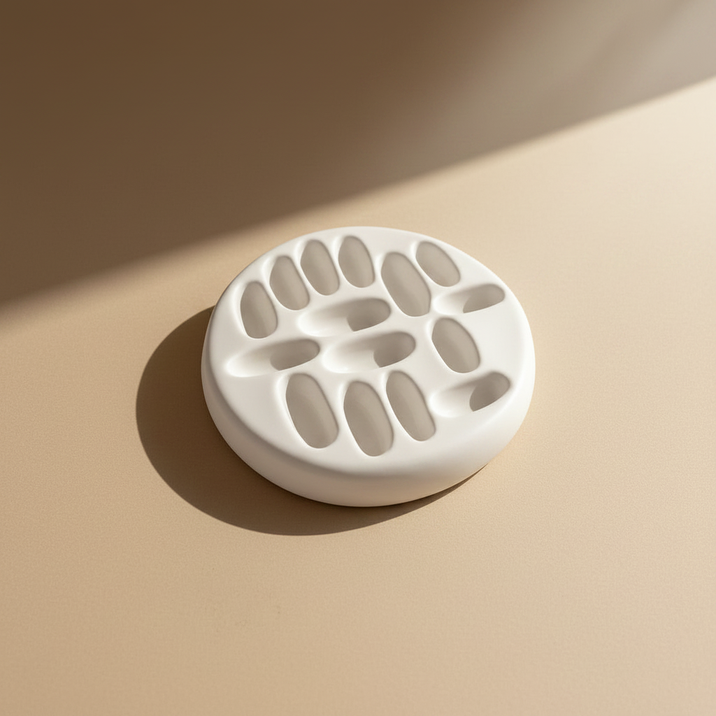 White porcelain jewelry tray on a beige background