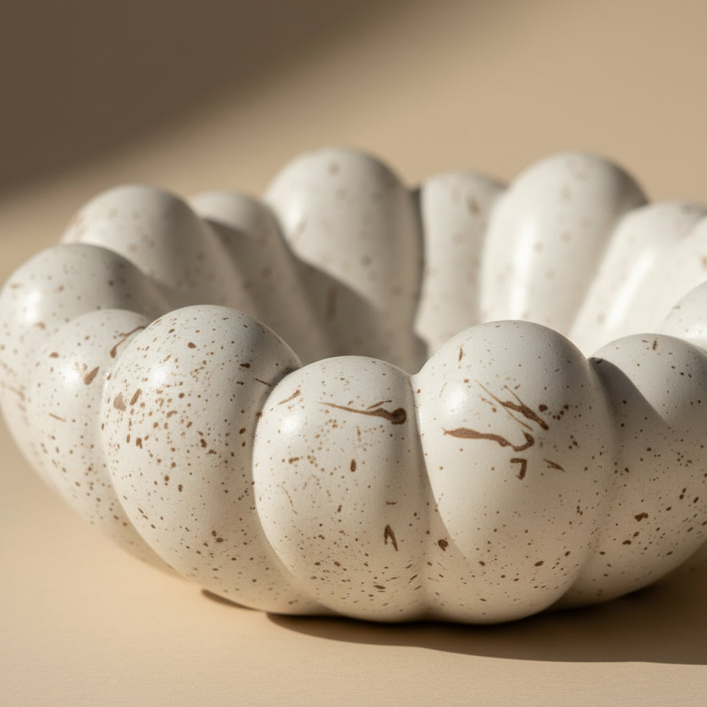 Speckled beige porcelain tray on a beige background