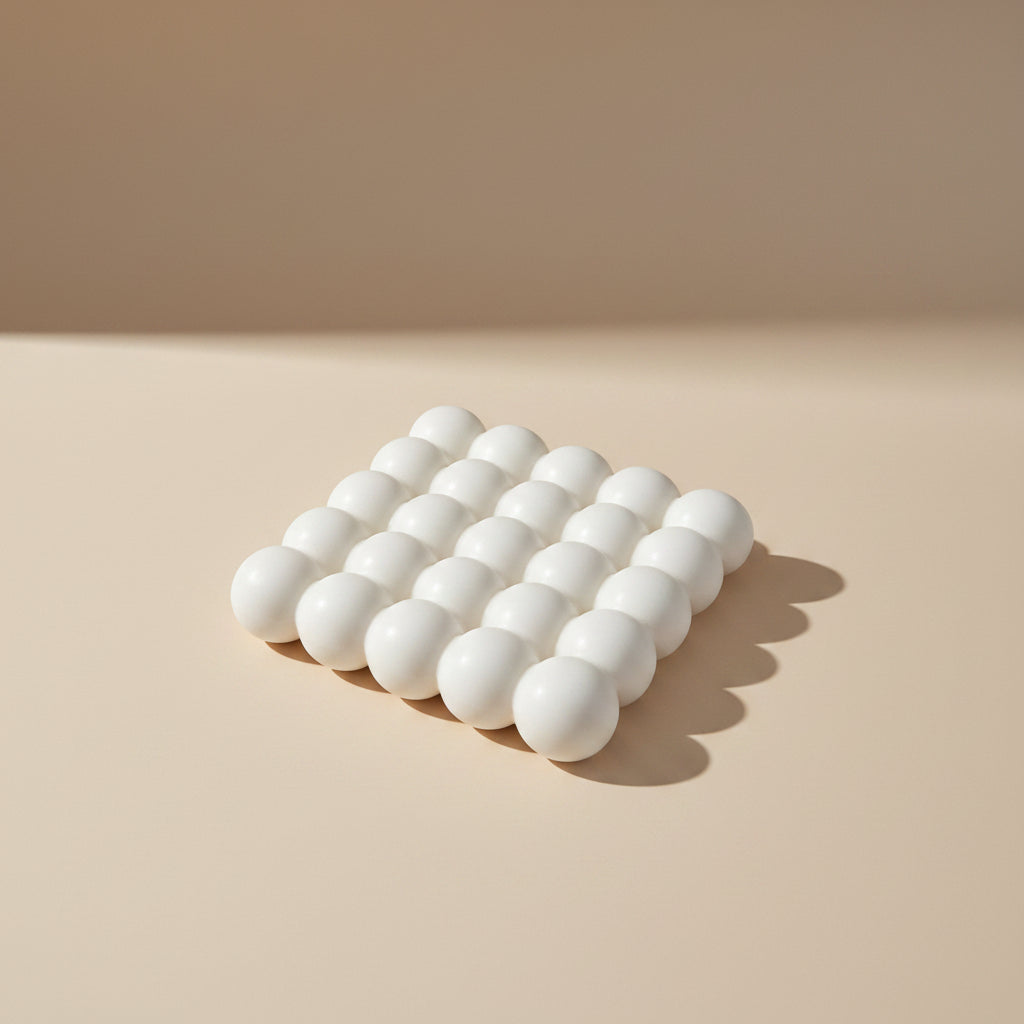 White handcrafted porcelain Orbit tray on a beige background